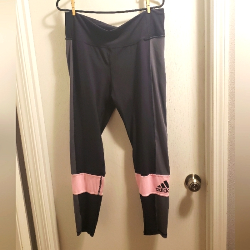 NWT Adidas 7/8 Length Athletic Tights, Charcoal / Black / Pink (size 14)